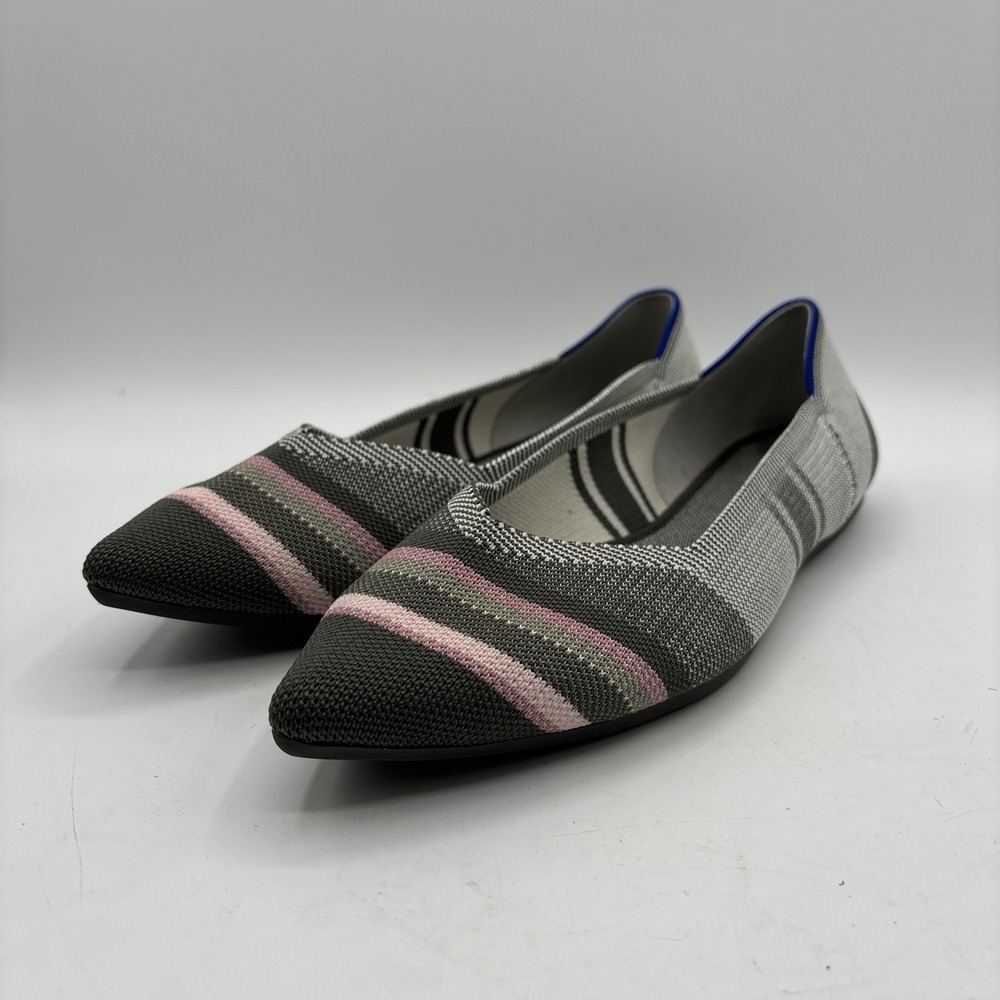 Rothy's The Point Flats Women's 11.5 Inverse‎ Stripe Gray Pink Knit Slip-On